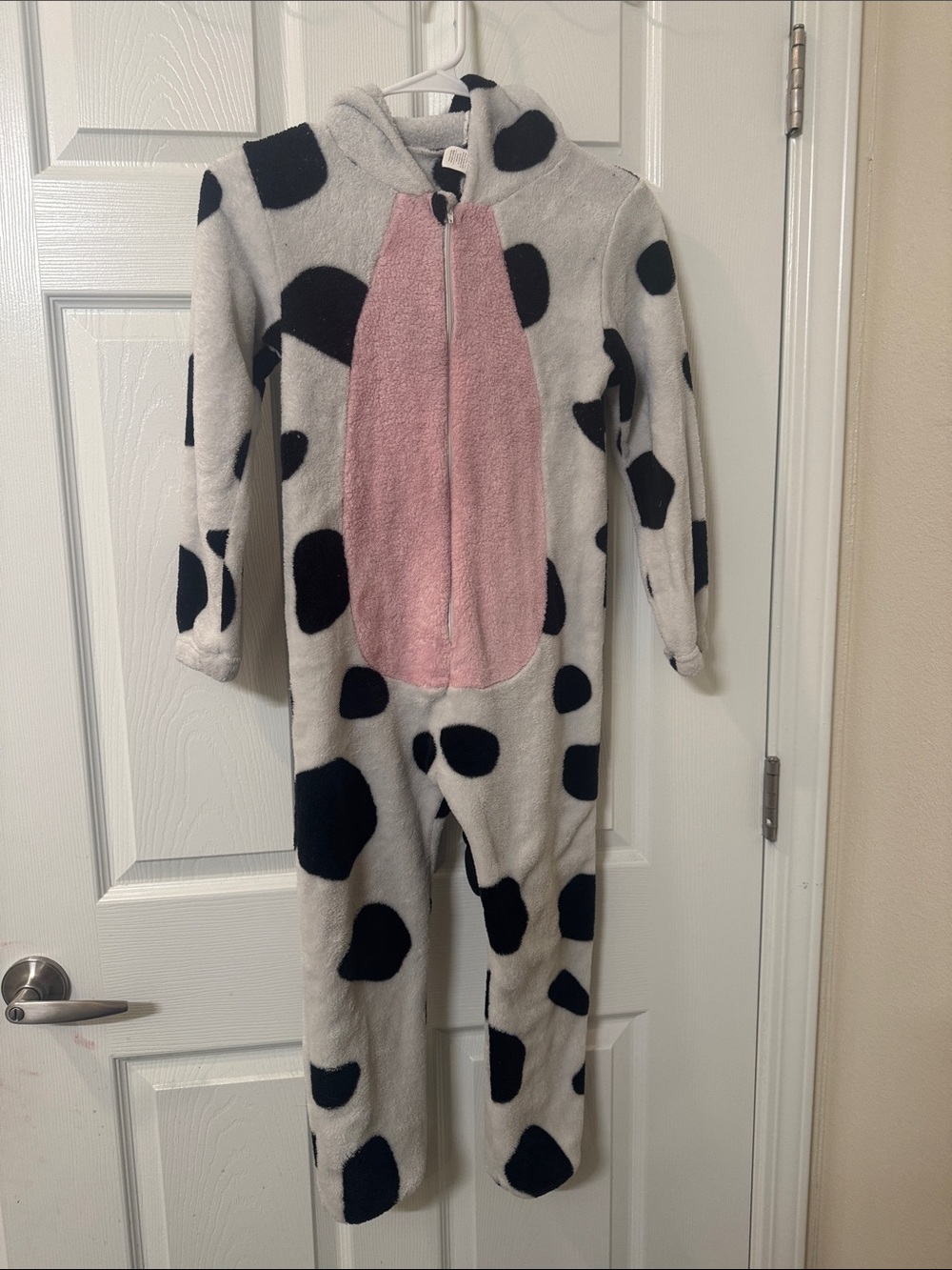 Plush Cow-Print Kids One-Piece Footie with Pink Front Panel